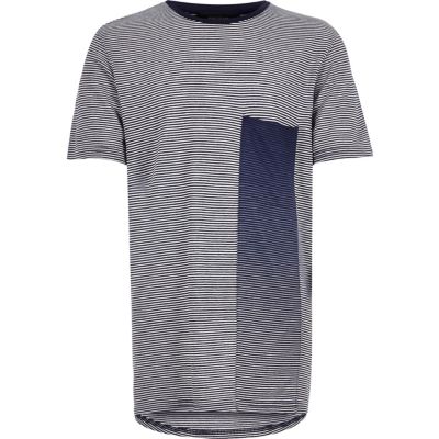 Boys blue stripe faded pocket t-shirt